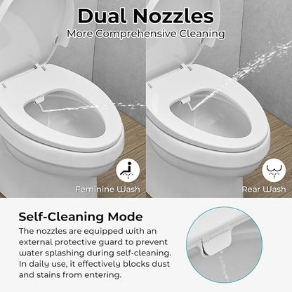 Bidet Toilet Seat,Non-Electric Quiet-Close,Fit Elongated Toilet Seat,Adjustable Water Pressure and Self-Cleaning Dual Nozzles