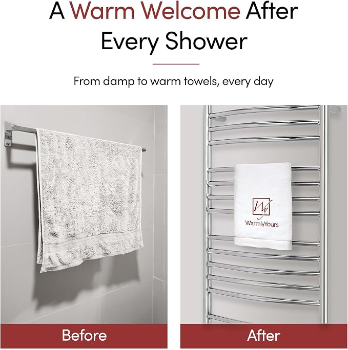WarmlyYours Bellagio Heated Towel Rack, 20 Bars, Polished Steel | Wall-mounted hardwired 255W towel warmer, 870 BTU/hr, warm dry towels in 15-20 minutes, 304 stainless steel