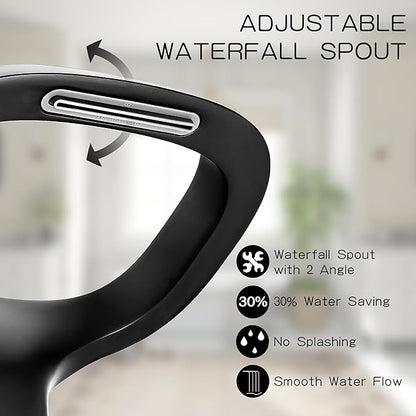 Matte Black Bathroom Faucet 3 Hole, Modern Faucet for Bathroom Sink with Adjustable Spout, Solid Brass 8 Inch Widespread Waterfall Bathroom Faucets with Supply Hoses and 2 Handles for Vanity Sink