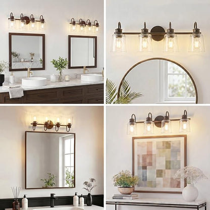 4 Lights Bathroom Light Fixture Oil Rubbed Bronze Vanity Lights | ETL Certificate, Easy to Install,Wall Mount Up or Down,Thickened Glass Lampshade,E26 Socket,Hardwired