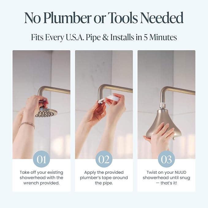 NUUD Filtered Shower Head | Removes Chlorine for Healthier Hair & Skin | Removes Chlorine & Heavy Metals for a Healthier Scalp, Skin & Hair | High Pressure Shower Head Filter - Polished Nickel