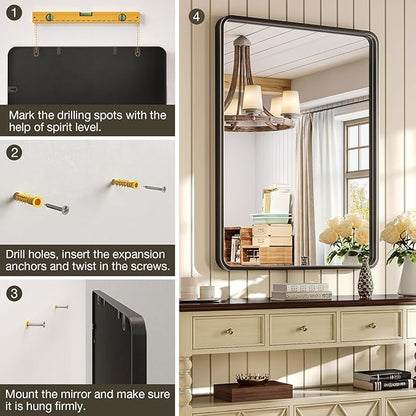 Brightify Black Bathroom Mirror for Wall, 24x30 Inch Rectangular Metal Framed Mirror, Modern Wall Mounted Vanity Mirror for Bathroom, Vertical or Horizontal