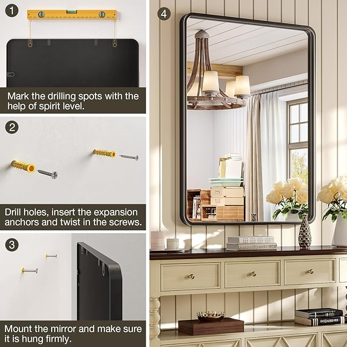 Brightify 40x30 Inch Black Metal Framed Mirror, Black Bathroom Mirror for Wall, Bathroom Vanity Mirror for Wall, Modern Rectangle Wall Mirror for Bathroom, Vertical or Horizontal