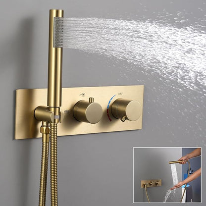 BEITH Shower System Concealed, 2 Functions Brushed Gold Shower Set, 8in/10in/12in Shower Faucet Set, 304 Stainless Steel Round Rotatable Shower Head, Brass Body, Self-cleaning
