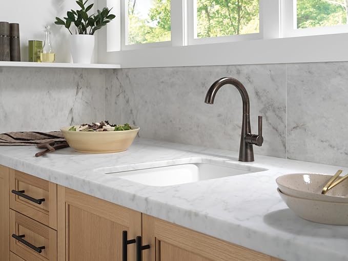 Delta Modern Oil Rubbed Bronze Single Hole Bar Sink Faucet, Single Handle Prep Sink Faucet, Venetian Bronze 14882LF-RB