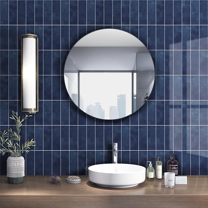 Tilingview 30 PCS Peel and Stick Backsplash Tile for Kitchen/Bathroom/Living Room, 3"x 9" Self-Adhesive Subway Tile for Backsplash, Imitation Glazed Tiles/Handmade Tiles (Glossy Navy Blue)