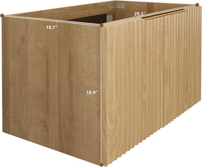 30" Modern Bathroom Vanity with Wavy Textured Doors - Wall Mounted Floating Cabinet, Soft-Close Waterproof Storage for Small Bathroom, Easy Install (Nature Without Sink, 30")