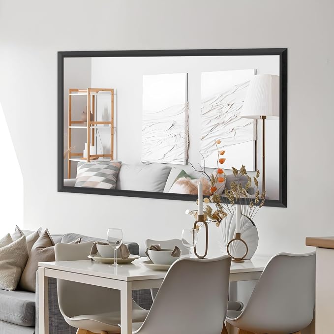 Black Bathroom Mirror, 72x36 Inch | Thick Metal Framed, HD Reflection, Anti-Rust, Hang Horizontally/Vertically, Suitable for Vanity, Bedroom, Bathroom, Entryway