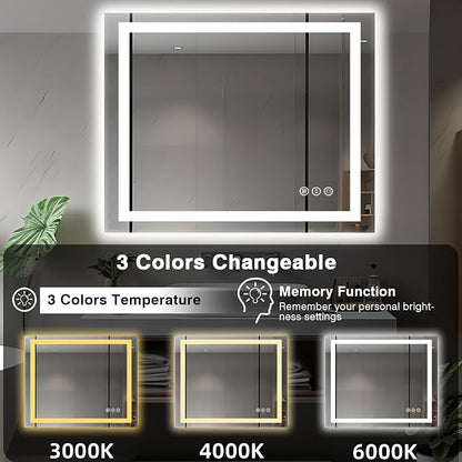 EchosLife 40"x36" LED Bathroom Vanity Mirrors | Backlit + Front Lit, Anti-Fog, Stepless Dimmable, 3 Colors, Memory, Tempered Glass, UL Listed, Horizontal/Vertical