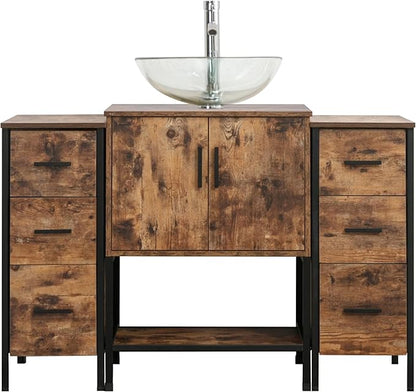 UEV 48" Antique Bathroom Vanity, Dark Brown Bathroom Vanity Set with Sink and 3 Drawers Side Cabinet Combo, Iron Wood Bathroom Cabinet with Adjustable Water Temperature Faucet (A16)