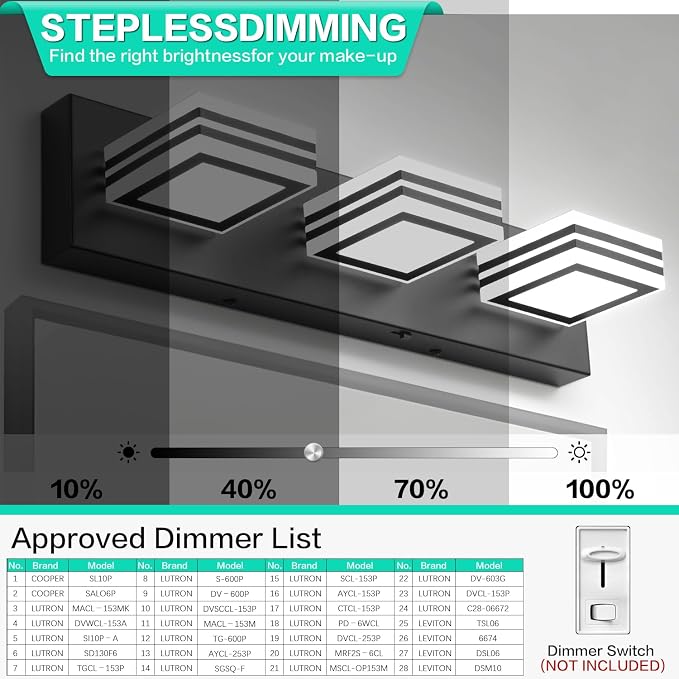 SOLFART LED Bathroom Vanity Light Fixtures： 3 Light Matte Black Modern Acrylic Bathroom Wall Lighting Fixtures Over Mirror 5CCT