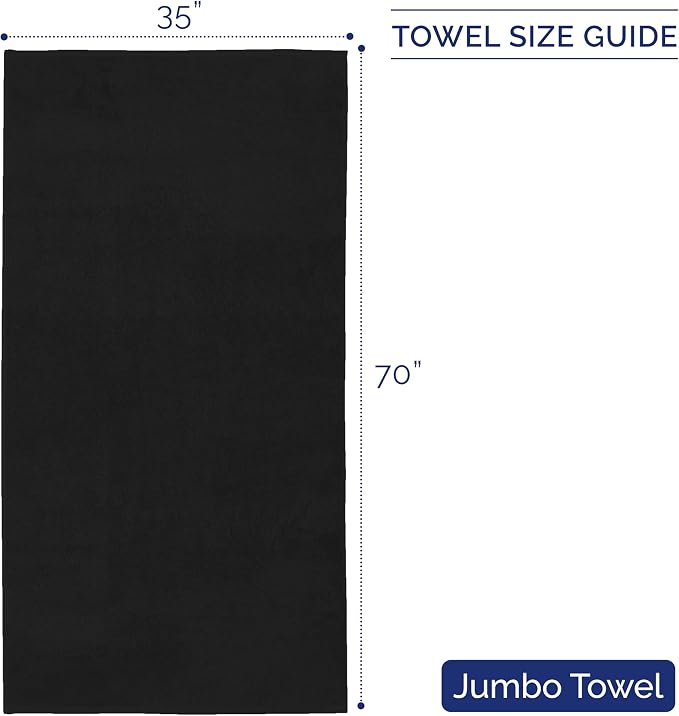 Elegant Comfort Premium Turkish Cotton 1 Piece Jumbo Bath Towel - 35 x 70 inch, Luxurious Hotel Spa Quality 100% Turkish Cotton Large Bath Towel - Highly Absorbent - Soft Bathroom Towel, Black