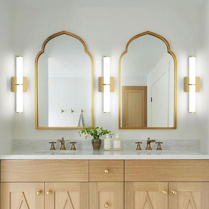 OOWOLF 17.3Inch Modern Vanity Light Fixture with Switch, 12W 5000K Led Bathroom Light Fixture Over Mirror, Hardwired, 1200LM Gold Vanity Light Bar for Mirror Bedroom Hallway Living Room