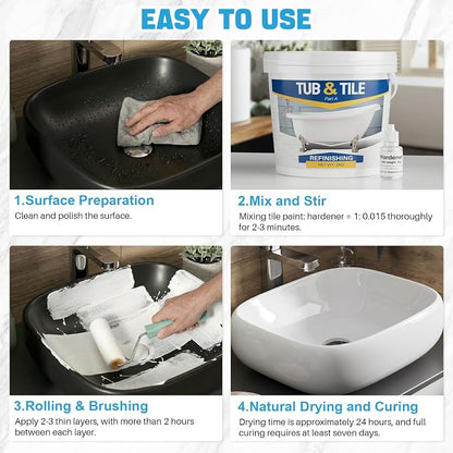 White Tub and Tile Paint, 70oz Tub and Tile Refinishing Kit with Hardener, Bathtub Paint for Bathroom, Kitchen, Tile and Bathtub, 100-120sq.ft