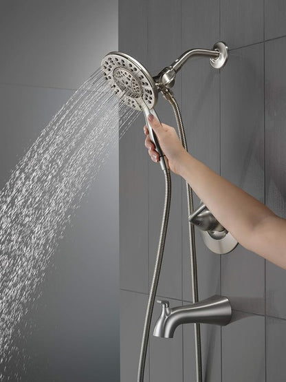 Delta Faucet Arvo 14 Series Single-Handle Tub and Shower Trim Kit, Shower Faucet with 4-Spray In2ition 2-in-1 Dual Hand Held Shower Head with Hose, Spotshield Stainless 144840-SP-I (Valve Included)