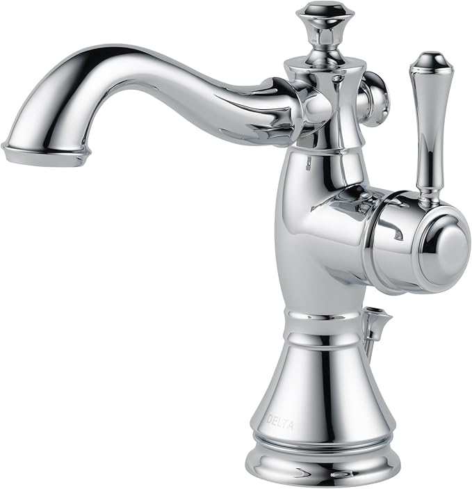 Delta Faucet Cassidy Single Hole Bathroom Faucet, Single Handle Bathroom Faucet Chrome, Bathroom Sink Faucet, Metal Drain Assembly, Chrome 597LF-MPU