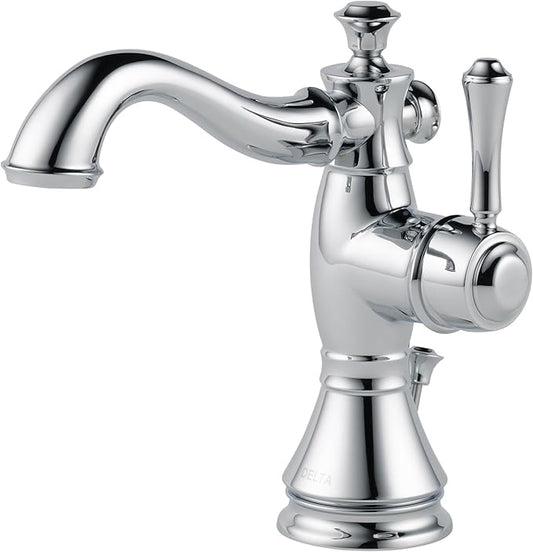 Delta Faucet Cassidy Single Hole Bathroom Faucet, Single Handle Bathroom Faucet Chrome, Bathroom Sink Faucet, Metal Drain Assembly, Chrome 597LF-MPU