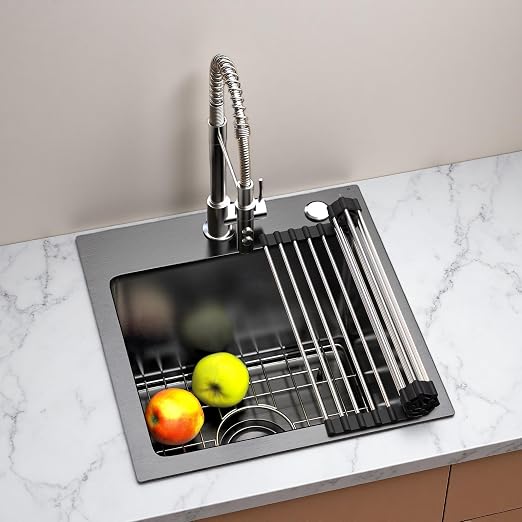 YITAHOME 15in Drop In Small Kitchen Sink, Stainless Steel Nano Gunmetal Black Bar Sink with Grid & Accessories, Single Bowl Workstation Sink 15 x 15 x 10 Inch