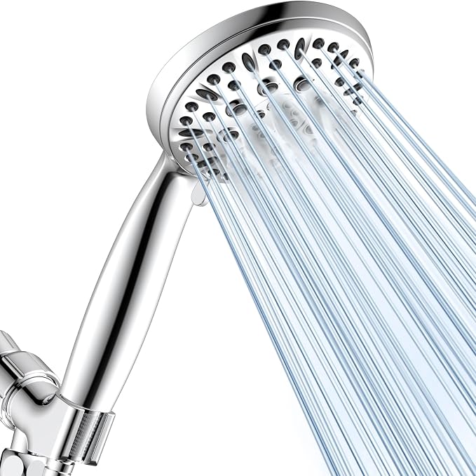 Handheld Shower Head, 6 Spray Modes High Pressure Showerhead, Chrome Finish | 59 Inch Stainless Steel Hose & Adjustable Shower Bracket, Anti-clog Nozzles, Easy Installation