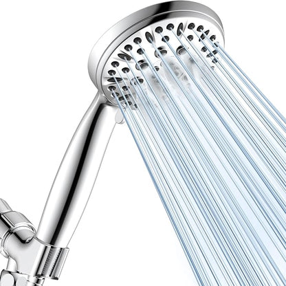 Handheld Shower Head, 6 Spray Modes High Pressure Showerhead, Chrome Finish | 59 Inch Stainless Steel Hose & Adjustable Shower Bracket, Anti-clog Nozzles, Easy Installation