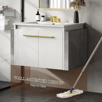 YITAHOME 24 Inch Floating Bathroom Vanity with Sink, Wall Mounted Modern Bathroom Vanity, Bathroom Cabinet Vanity with Double Extra Large Doors