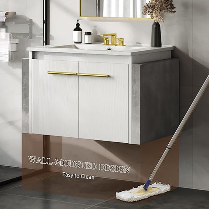 YITAHOME Bathroom Vanity 24 Inch White Soft-Closing Double Extra Large Doors Bathroom Floating Modern Vanity