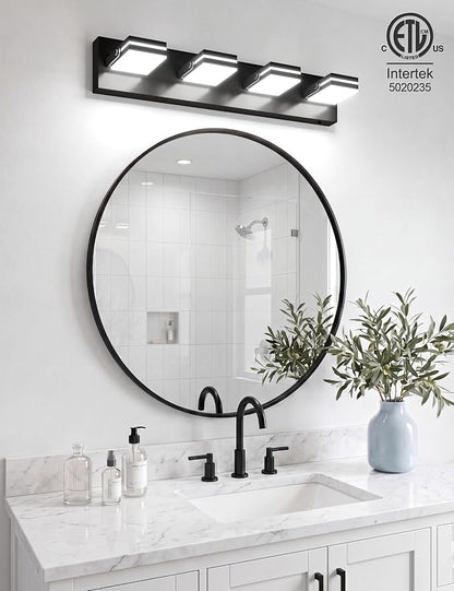 VOLISUN 4 Light Bathroom Vanity Light, 27.16 inch Dimmable Bathroom Light Fixtures Over Mirror, 5 Color Temperatures, 180°Rotatable Head, Black LED Vanity Lights for Bathrooms-ETL Certificated