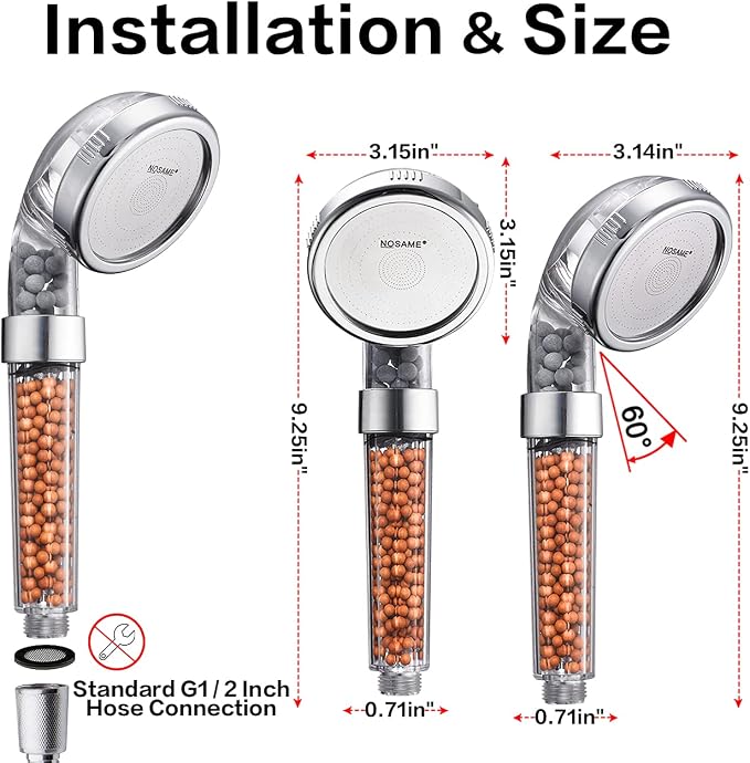 NOSAME Shower Head, Filter Filtration High Pressure Water Saving 3 Mode Function Spray Handheld Showerheads for Dry Skin & Hair | Handheld Showerheads, Filter Filtration High Pressure Water Saving 3 Mode Function Spray Shower Head for Dry Skin & Hair