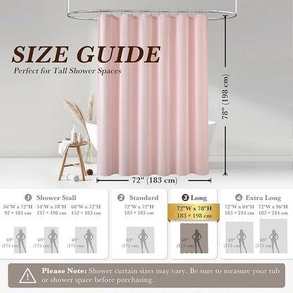Seasonwood Pink Linen Shower Curtain Farmhouse Bathroom Decor 72x78 Inches | Boho Bathroom Decor,12 Sturdy Stainless Steel Sliding Hangers,Rustic Country Style,Linen Shower Curtains for Bathroom