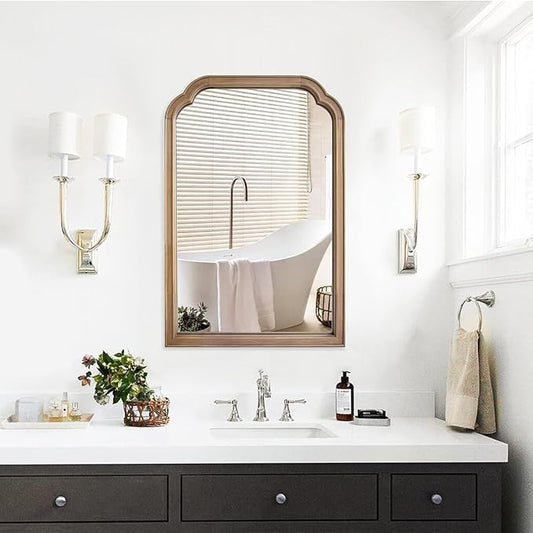 WallBeyond Wood Frame Wall Mirror Rounded Corner Arch Rectangle Mirror for Entryway, Living Room or Bedroom Home Decor - Light Woodgrain [20" x 30" Natural ]