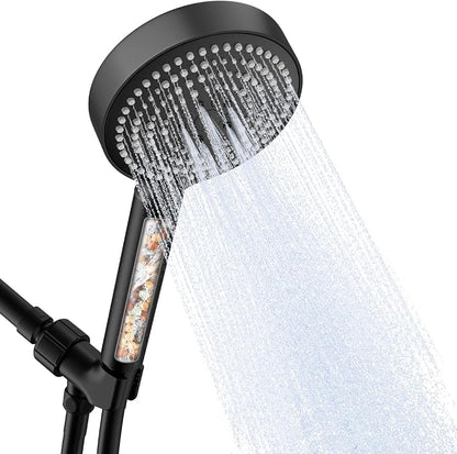 OFFO Filtered Shower Head with Handheld, 20 Stage Shower Head with Filters for Hard Water with 60" Stainless Steel Hose & Holder, 6 Modes High Pressure Shower Head to Remove Chlorine, Matte Black