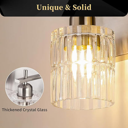 OCIOC 4-Light Nickel Bathroom Vanity Light Over Mirror, Brushed Nickel Bathroom Wall Lights with Glass Shades, Indoor Wall Mounted Lamp for Living Room Bedroom Hallway