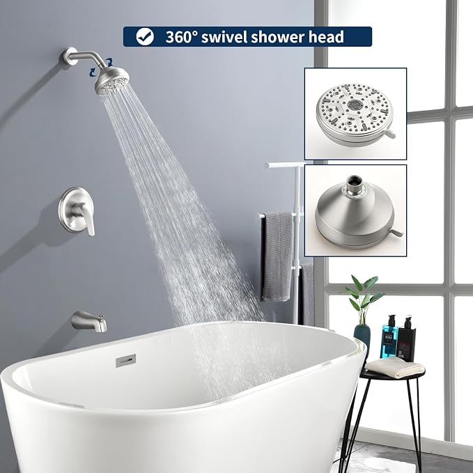Tub Shower Faucet Combo Set Bathtub Faucet Set Shower System with Tub Spout Shower Tub Kit Shower Valve and Trim Kit Shower Fixtures Brushed Nickel