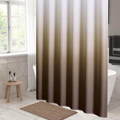 MitoVilla Brown Ombre Waffle Fabric Shower Curtain, Modern Waffle Weave Textured Shower Curtains for Luxury Rustic Bathroom Decor, Vintage Weighted Bathroom Shower Curtain, 72 x 72