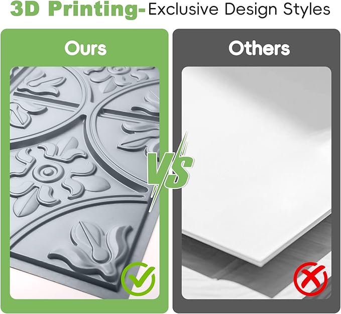 Art3d Drop Ceiling Tiles 2x2, Glue-up Ceiling Panel, Fancy Classic Style in Gray