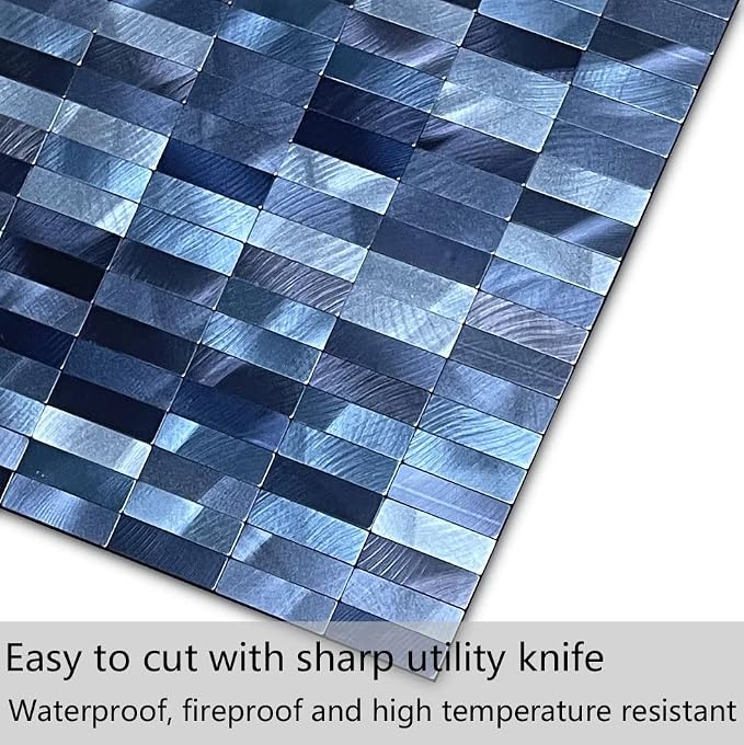 XUANINY Peel and Stick Tile Backsplash Self- Adhesive Wall Tiles Aluminum Mosaic Sticker for Kitchen (11.33"x11.92" Per Sheet, Pack of 5 pcs) (Blue Mix)