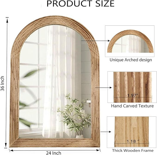 LOSOUR Arched Mirror, Farmhouse Decor Solid Wood Frame Wall Mirror, Bathroom Mirrors, Large Vintage Mirror for Bathroom, Living Room,Bedroom, Entryway, Hallway,Foyer (Brown, 36" L x 24" W)