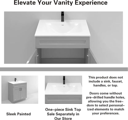 36" Light Grey Shaker Bathroom Vanity Base, Soft-Close Double-Door Ready-to-Assemble Sink Cabinet, 36" W x 21" D x 34.5" H, Base Only