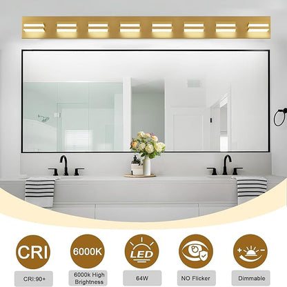 IZORRO LED Modern Bathroom Lights Fixtures(8-Light,Dimmable),Gold Acrylic Wall Lighting,Vanity Lights for Bathroom Over Mirror - 6000k 46In （No Assembly Required）