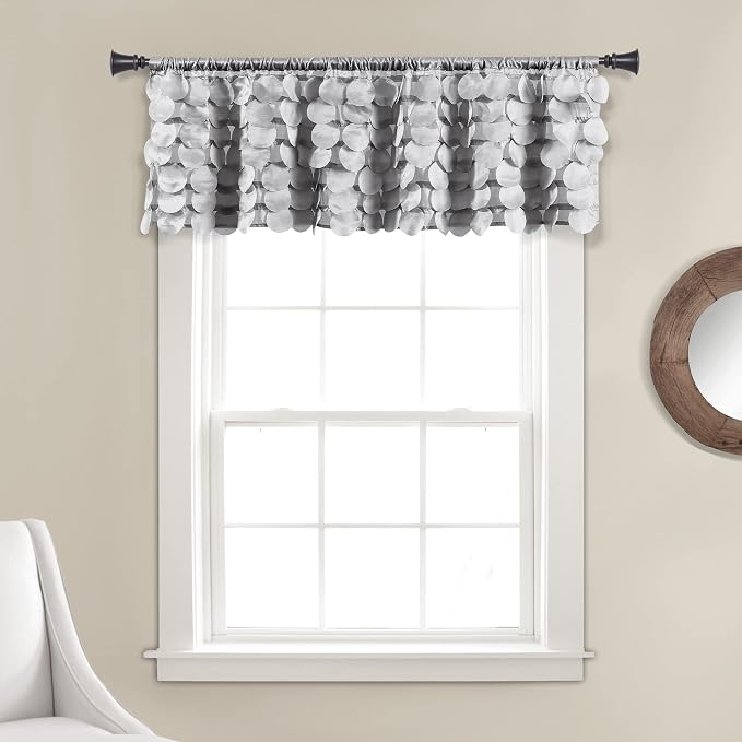 Lush Decor Gigi Valance Curtain Single 50" W x 14" L Light Gray - Silver Valances for Windows - Vintage Kitchen Curtains - Glam Decor - Bathroom Valance