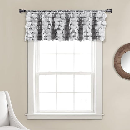 Lush Decor Gigi Valance Curtain Single 50" W x 14" L Light Gray - Silver Valances for Windows - Vintage Kitchen Curtains - Glam Decor - Bathroom Valance