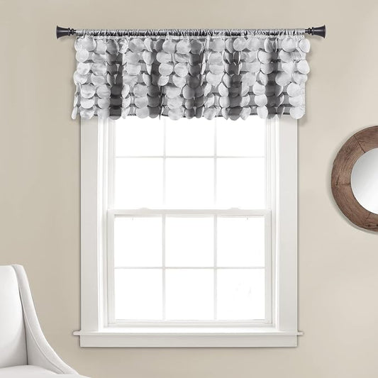 Lush Decor Gigi Valance Curtain Single 50" W x 14" L Light Gray - Silver Valances for Windows - Vintage Kitchen Curtains - Glam Decor - Bathroom Valance