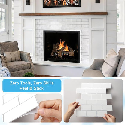 Art3d 10-Pack Subway Peel and Stick Backsplash, White with Silver Grout | 12 x 12 Inch, Thickened Design, No Warping, Durable, Self-Adhesive, for Kitchen, Bedroom Decor, Ideal for New Home Buyers