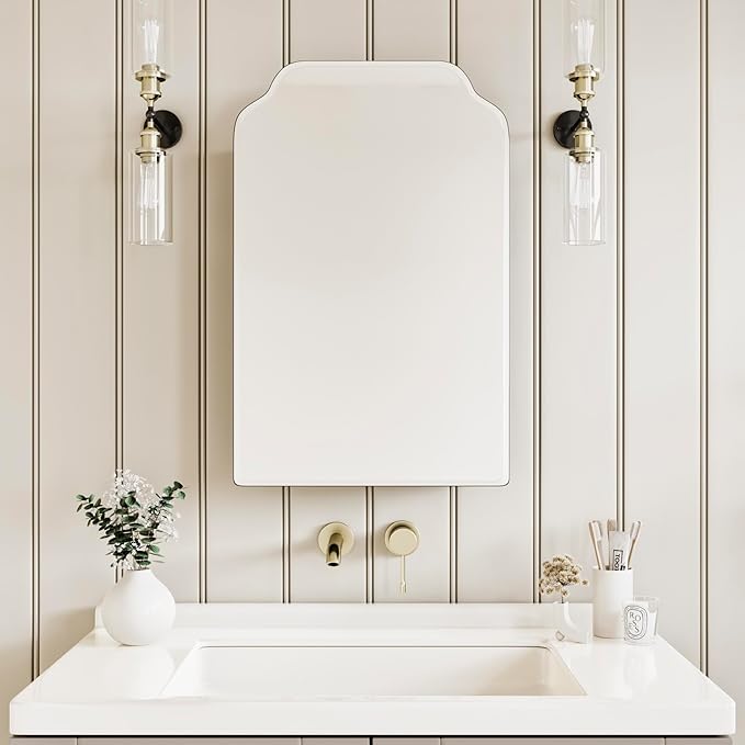 AGDULL Victorian Medicine Cabinet with Arched Mirror, Overall 16.5"W x 24"H | Recessed or Surface Mount, 15.2"W x 19.6"H Wood Black Cabinet with 16.5"W x 24"H Arched Mirror, Left-Swing Door, Soft-Close