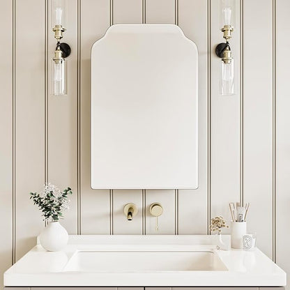 AGDULL Victorian Medicine Cabinet with Arched Mirror, Overall 16.5"W x 24"H | Recessed or Surface Mount, 15.2"W x 19.6"H Wood Black Cabinet with 16.5"W x 24"H Arched Mirror, Left-Swing Door, Soft-Close