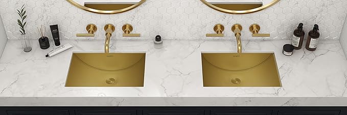 Ruvati 18 x 12 inch Satin Gold Brass Tone Undermount Bathroom Sink - 16 GAUGE Stainless Steel Kitchen Sink - SOUND-PROOF - RVH6110GG
