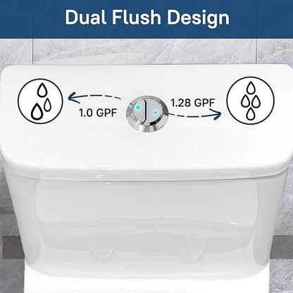 W2161RD One-Piece Toilet | Dual Flush 1.0/1.28 GPF and MAP 1000g, Elongated Toilet 12" Rough-In, White Bathroom Toilet with & Water-Saving, With Soft-Close Seat