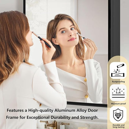 Bathroom Medicine Cabinet with Mirror, Recess or Surface Mount, Single Door Cabinet Famerhouse Bathroom Mirror with Storage Cabinet (Brush Black, 16"x26")