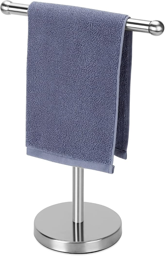 Hand Towel Holder, Hand Towel Rack Stand with Heavy Weighted Base, Countertop Hand Towel Holder Stand for Bathroom，SUS304 Stainless Steel (Silver-Brushed)