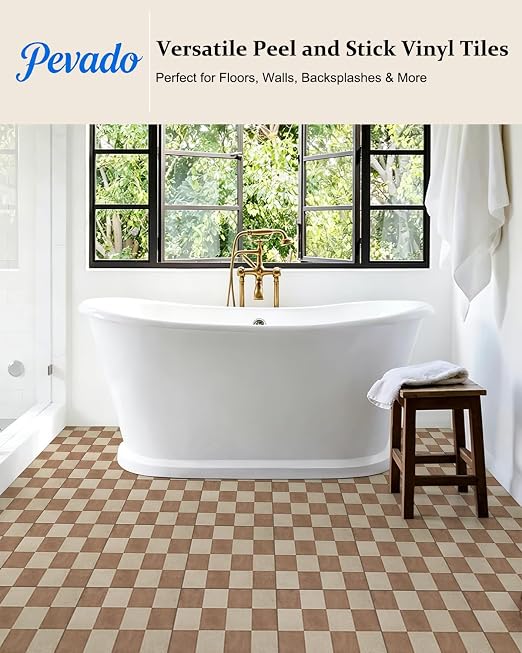 Peel and Stick Floor Tile, Checkered Vinyl Flooring Waterproof, Snap-proof DIY Flooring Tiles for Bathroom, Kitchen, Fireplace, Wall, Backsplash, No residue, 20 Tiles-7.87" Thin Ver, Terracotta